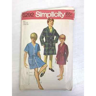 Vintage Boys Robe Pattern Size 10 Short Length Simplicity 8292 Sleepwear Wrap - Image 1 of 4