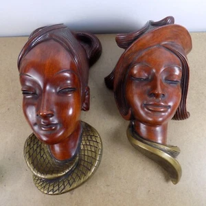 2 Vintage Achatit German Wall Hanging Masks Figurines Large Size 13" and 15" - Picture 1 of 13