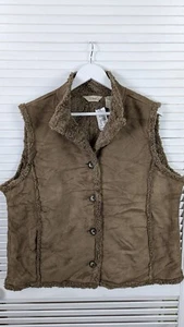 Vtg LL Bean Faux Shearling Vest Gilet Fleece Lined Brown sz XL Deadstock New Tag - Picture 1 of 10