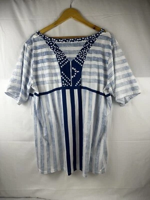 Women’s Short Sleeve Blue/White 2XL Casual Shirt - Image 1 of 4