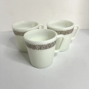 VTG Set of 3 Pyrex Coffee Cups/Mugs Woodland Brown D Handle Milk Glass - Picture 1 of 7