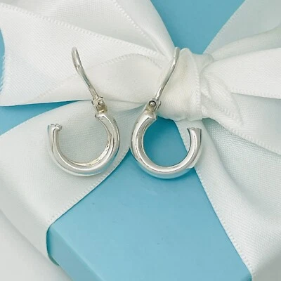 Tiffany & Co Vintage Hoop Huggie Clip on Earrings in Sterling Silver FREE Ship - Image 1 of 4