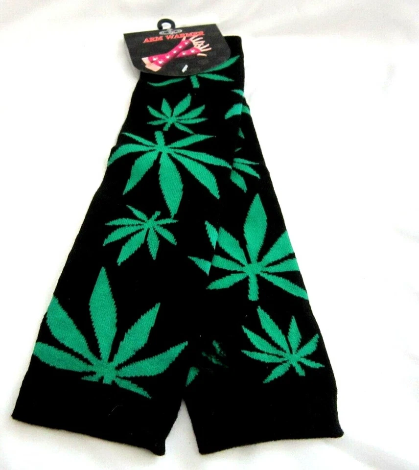 Guantes largos de codo calentadores de brazos sin dedos verdes MJ hojas de marihuana - ¡Nuevos! Foto 1 de 1