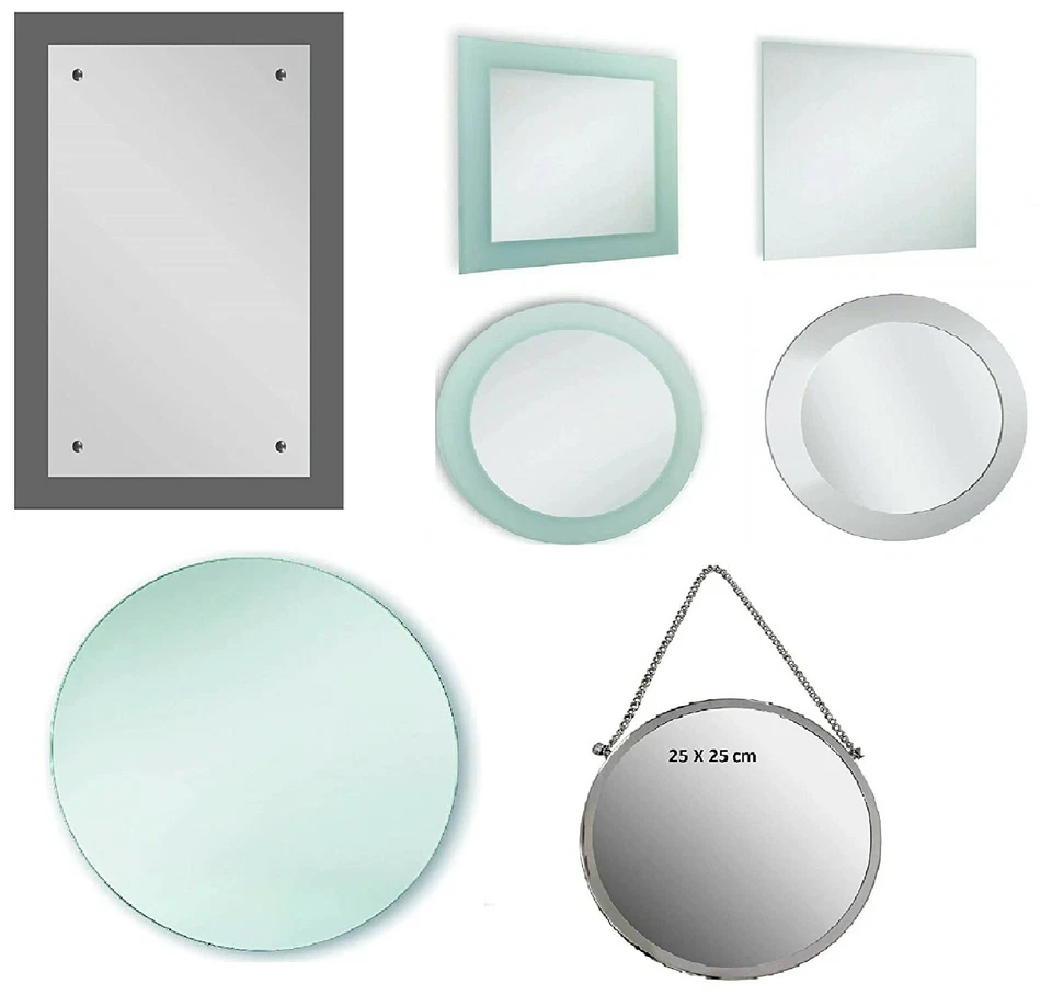MODERN ROUND & SQUARE MIRROR WITH DRILL HOLES & HANGING FIXINGS – WALL MOUNTED - Image 1 of 1