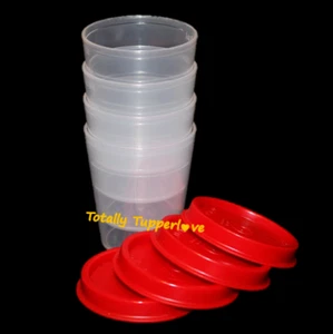 Tupperware Midgets Set of 4 Containers 2 oz. Red & Sheer Little Tupper Minis GUC - Picture 1 of 2