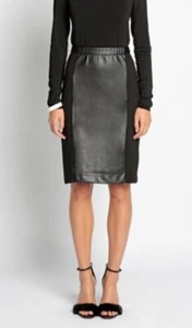 Pink Tartan women's size 4 BNWT black vegan leather panel pencil skirt pull on - Picture 1 of 7