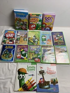 VeggieTales HC Books & DVD Movie lot of 15 Devos Prayers Bible Religious Values - Picture 1 of 10