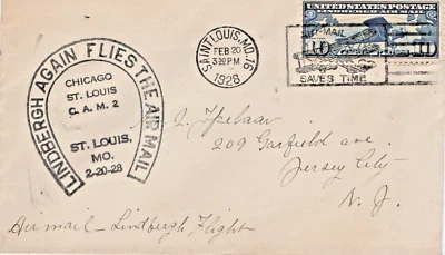 2/20/28 St. Louis Cds, Lindbergh CAM 2N10, Black "LUCKY HORSESHOE' Cachet! #C10 - Image 1 of 2