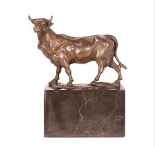 BRONZESKULPTUR Bulle auf Marmorsockel STIER Dekoration STATUE Bronze EJA0896