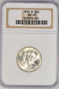 1943 D Washington Quarter NGC MS 67 Old Holder Gem Silver Coin 25C - Picture 1 of 2