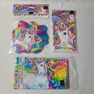 RARE Lisa Frank Rainbow Majesty Unicorn Party Tablecloth Invitations & Banner - Picture 1 of 8