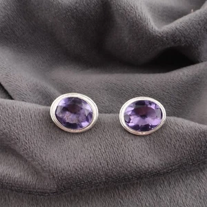 Amazing Iolite Gemstone Stud Earrings 925 Sterling Silver Handmade Jewelry Gifts - Picture 1 of 5
