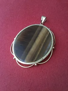 Marvelous Vintage Pendant - Genuine Tiger's Eye Stone in 14K Solid Gold Setting - Picture 1 of 8