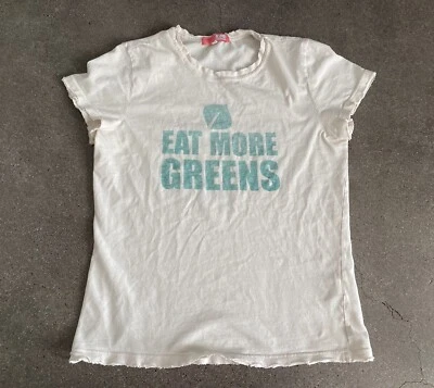 Lux "eat Mor Greens" Distressed Geen On Blanco Camiseta Mujer L Foto 1 de 4