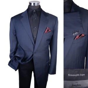 Ermenegildo Zegna Wool Sz 46L Sport Coat Jacket Blazer Blue Striped 2-Button - Picture 1 of 18