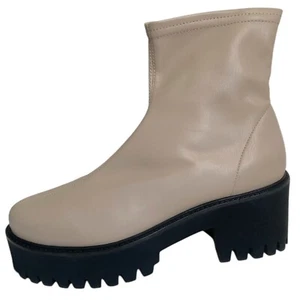 FRAME Denim Womens Le Croyden Platform Boot Nude Leather Sock Boots Sz 39 US 8.5 - Picture 1 of 13