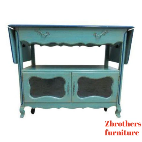 Vintage French Regency Paint Decorated Drop Leaf T Cart Server Sideboard Bar Cover