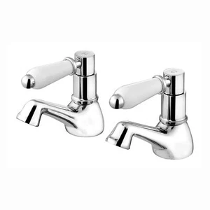Pillar Basin Taps Hot & Cold Downton Bathroom Chrome Solid Brass ENKI BT0506 - Picture 1 of 2