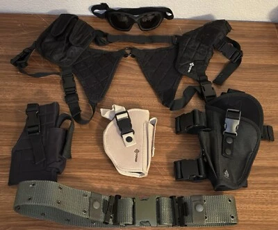 Lot Of 4 Airsoft Pistol Holsters (Crosman), Tactical Belt & ORR Safety Goggles - Image 1 of 4