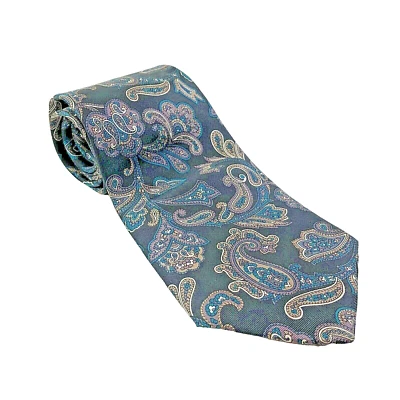 Corbata Harve Benard Pura Seda Verde y Marrón Artístico Paisley Diseño Floral 3.75"  Foto 1 de 4