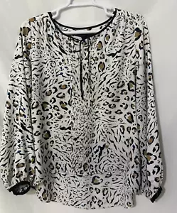 White House Black Market Cheetah Print Hi Low Hem Tunic Blouse Tie Front Sz XL - Picture 1 of 9