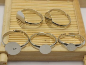 25Pcs Silver Tone Metal Adjustable Ring With Blank Glue On Pad 6mm 8mm 10mm 12mm - Picture 1 of 11