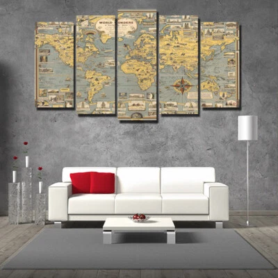 World Map Set Of 5 Pcs Puzzle Thin Canvas Poster Art Home Bar Wall Decor 27 - Image 1 of 4