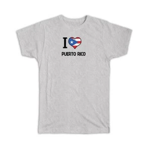 Gift T-Shirt : I Love Puerto Rico Flag Heart Country Crest Rican Expat - Picture 1 of 10
