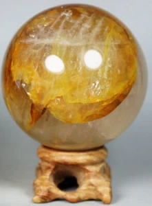 NATURAL Yellow PHANTOM MULTI-INCLUSIONS Rainbow CRYSTAL polishing sphere Ball - Bild 1 von 10