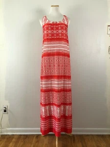 EMMA & MICHELE Maxi Dress Size Medium Red White Print Cut Out Back Knit Summer - Picture 1 of 8