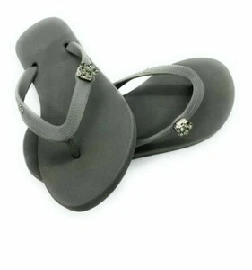 Gray Cozy Flip Flops For Women/ Glitter Crystal Ornament By Popits ~ Choose Size - Picture 1 of 2