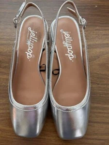 Jellypop silver shoes sandals size 7 Arisa slingback 1.5" heel square toe - Picture 1 of 6