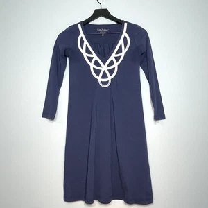 LILLY PULITZER Navy Blue Dress White Roping Detail V-Neck 3/4 Sleeve Size XXS - Picture 1 of 8