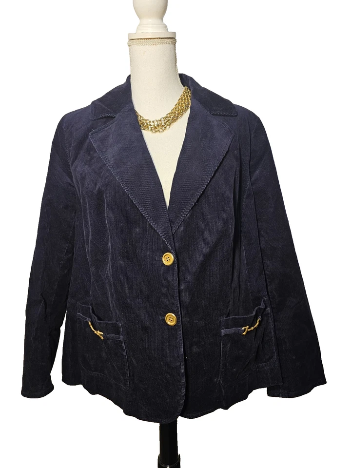 Chaqueta Blazer Talbots Mujer Azul Marino Pana Acentos Dorado Horsebit 2 Botones 16W Foto 1 de 4
