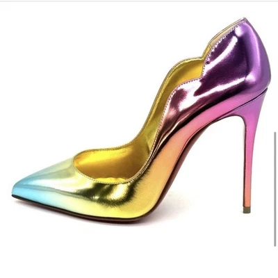 CHRISTIAN LOUBOUTIN ¡NUEVO! BOMBA DE CUERO HOT CHICK 100 OMBRE ROSA AZUL DORADO TALLA 39 Foto 1 de 4