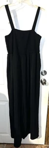 Markenlos Damen schwarz 16" WEITES BEIN gesmokter Spaghettiträger Overall Taschen XL - Bild 1 von 7