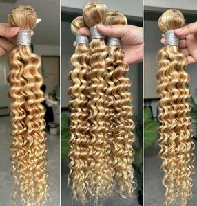 12A 27#/613# BALAYAGE PIANO BRAZILIAN VIRGIN HUMAN HAIR 20+20+20INCHES DEEP WAVE - Picture 1 of 9