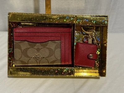 Brand New NIB Coach BOXED XL MINI SKINNY ID CASE PICTURE BAG CHARM SET Khaki Red - Image 1 of 4