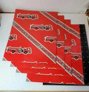 Firefighter Firetruck Gift Wrap Paper America's Bravest Folded Flat 24x36" 4pcs - Picture 1 of 4