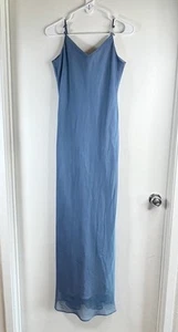 Vintage 90s Y2K City Triangles Blue Glitter Prom Maxi Dress Strappy Back Lace - Picture 1 of 10