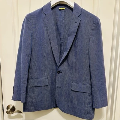 Blazer J.CREW Ludlow Azul Marino Rayas Mezcla Algodón Lino 42s, Sin Estructura Foto 1 de 4