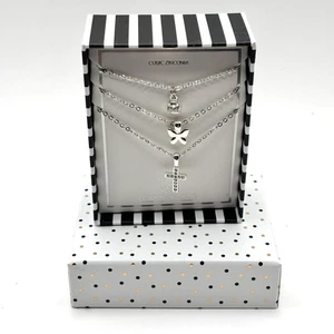 Lori’s Gifts Layered Necklace Set Cubic Zirconia Cross Angel Charm Silver Tone - Picture 1 of 3
