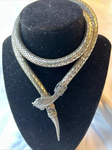 Egyptian Cleopatra Style Vintage Silver Tone Mesh Snake Necklace Belt 31” - Picture 1 of 15