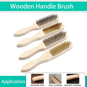 Cepillo de limpieza de alambre de acero inoxidable de latón 4 piezas mango de madera eliminación de óxido de metal - Imagen 1 de 8