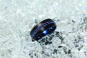 Herren Wolfram blau gewölbt Diamant bequeme Passform minimalistischer Ehering Band - 8 mm - Bild 1 von 3