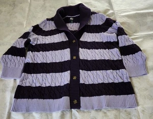 Lands' End Damen lila flieder gestreift Knopf Cardigan Pullover Kragen schwer - Bild 1 von 7