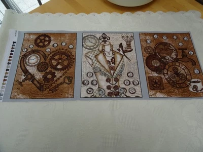 Schöner Stoff Baumwolle Panel Stoff STEAMPUNK STIL ca. 22cm x 54cm Basteln DIY - Bild 1 von 4