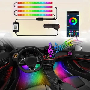 LED Car Interior Ambient Foot Light with USB Wireless Remote Music App Control - Picture 1 of 25
