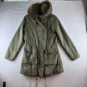 Banana Republic Military Parka Winter Coat Fur Hood Army Green Cotton Canvas Sm - Picture 1 of 9