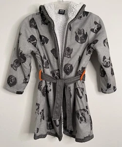 Woodrow & Friends Boys Small (7/8) Gray Sherpa Lined Robe Dog Faces - Picture 1 of 9